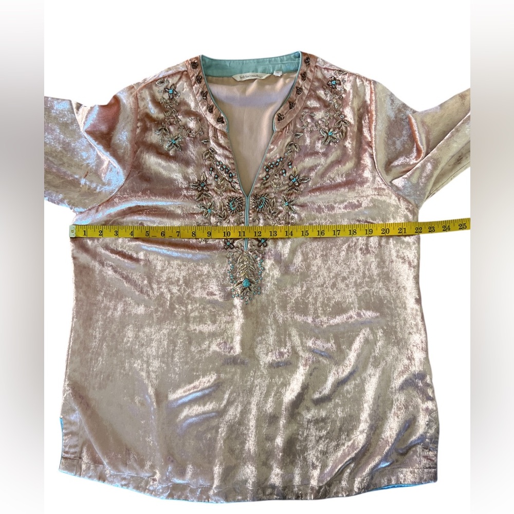 Soft Surroundings Crushed Velvet Moroccan Boho Beaded Embellished Tunic Blouse - Picture 14 of 16